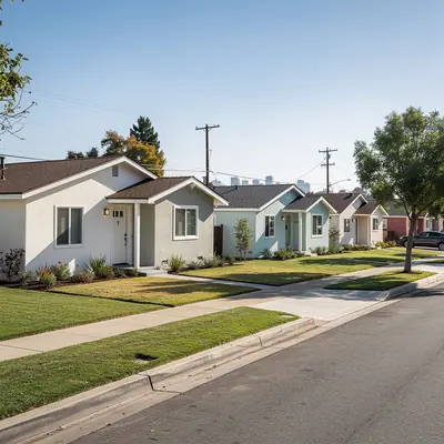 Minimal Traditional houses on a flat street in the Airport Tract, Alhambra, California