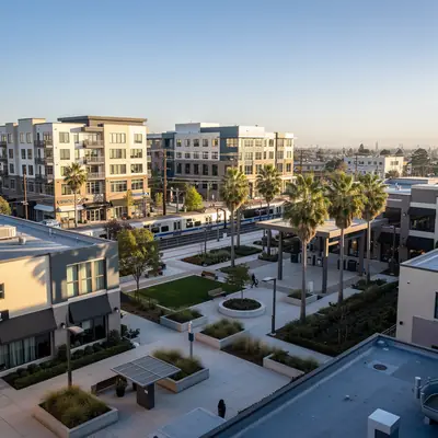 Civic center and transit station area in central Baldwin Park, California