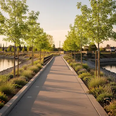 Greenway path beside the San Gabriel River in Baldwin Park, California