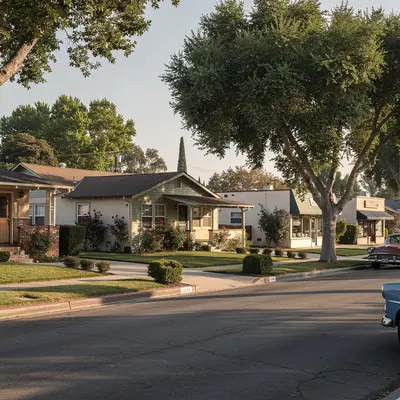 Postwar homes on a tree-lined street in Magnolia Park, Burbank, California