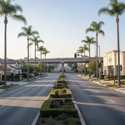 Palm-lined boulevard near Carson Street in Carson, California