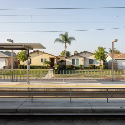 Light rail station with nearby homes in Florence-Graham, California