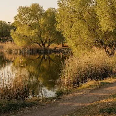Reeds, willows and still water at Gardena Willows Wetland Preserve, Gardena, California