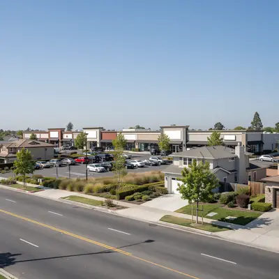 Broad landscaped boulevard near Lakewood Center, Lakewood, California