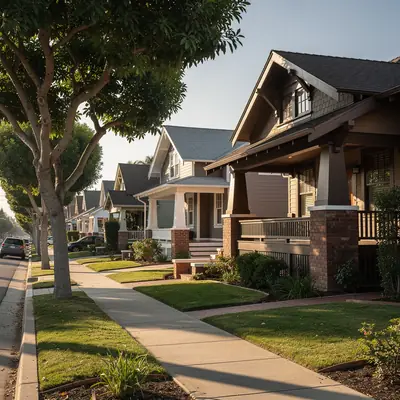 Craftsman bungalows with deep porches in Belmont Heights, Long Beach, California