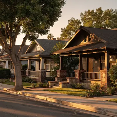 Craftsman bungalows with front porches in Bungalow Heaven, Pasadena, California
