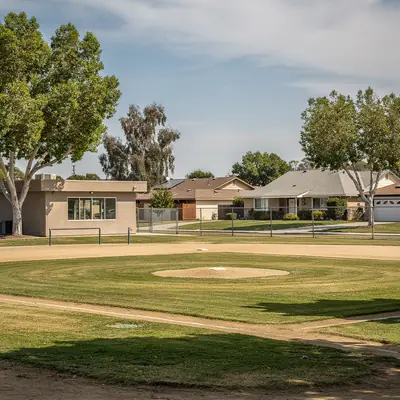 Park with ball fields and a community center in Rivera, Pico Rivera, California