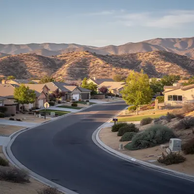 Canyon road past neighborhoods in Saugus, Santa Clarita, California