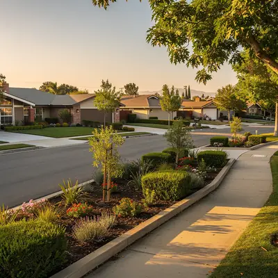 Landscaped boulevard and paseo path in Valencia, Santa Clarita, California