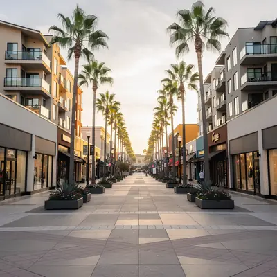 Pedestrian shopping street with condos above in Downtown Santa Monica, California