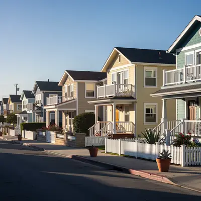 Small houses and duplexes near the beach in Ocean Park, Santa Monica, California