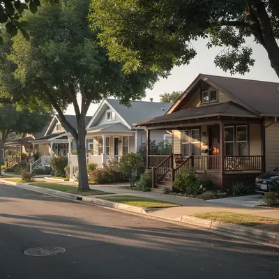 Century-old homes with porches on a tree-lined street in Old Torrance, California