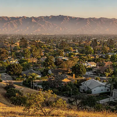 View from the San Jose Hills over West Covina, California toward the San Gabriel Mountains